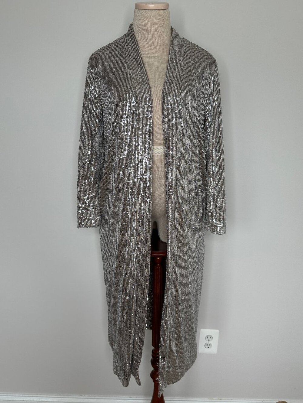 Anthropologie x Mare Mare Women's Sequined Duster in Silver Color Size Small